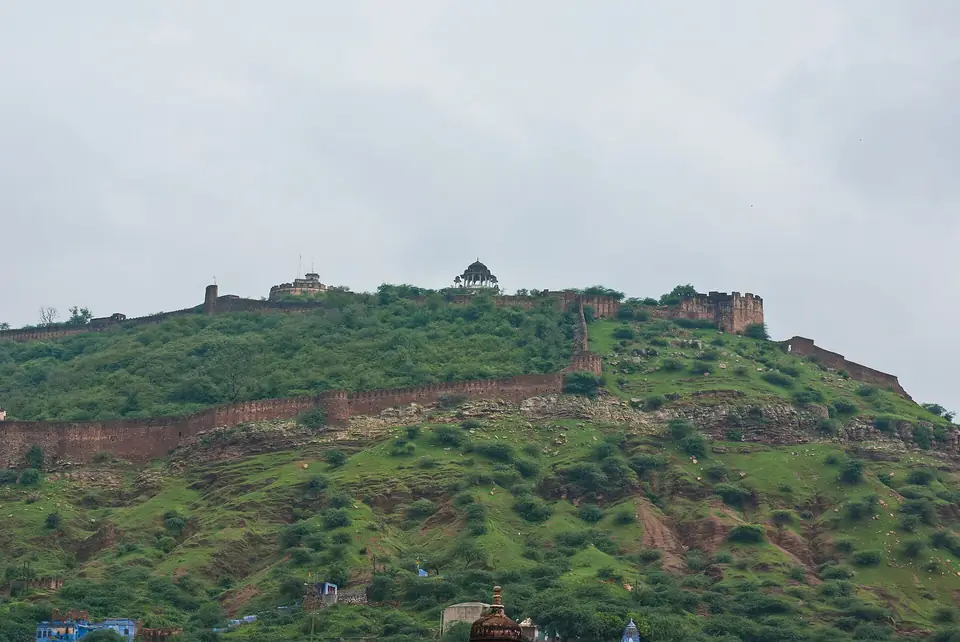 Taragarh Fort walls on the forested Bundi hills